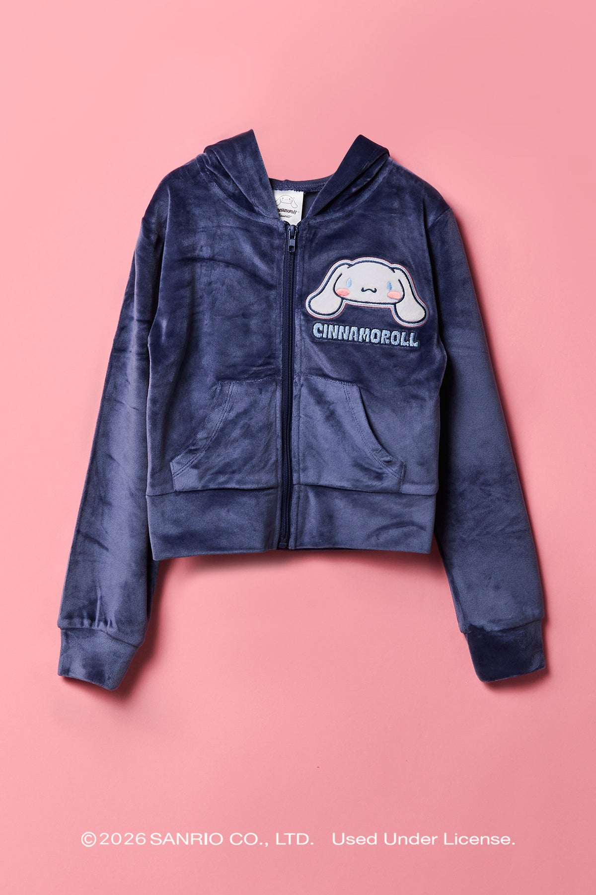 Cinnamoroll™ Girls Embroidered Velour Zip-Up Hoodie - Dark Blue
