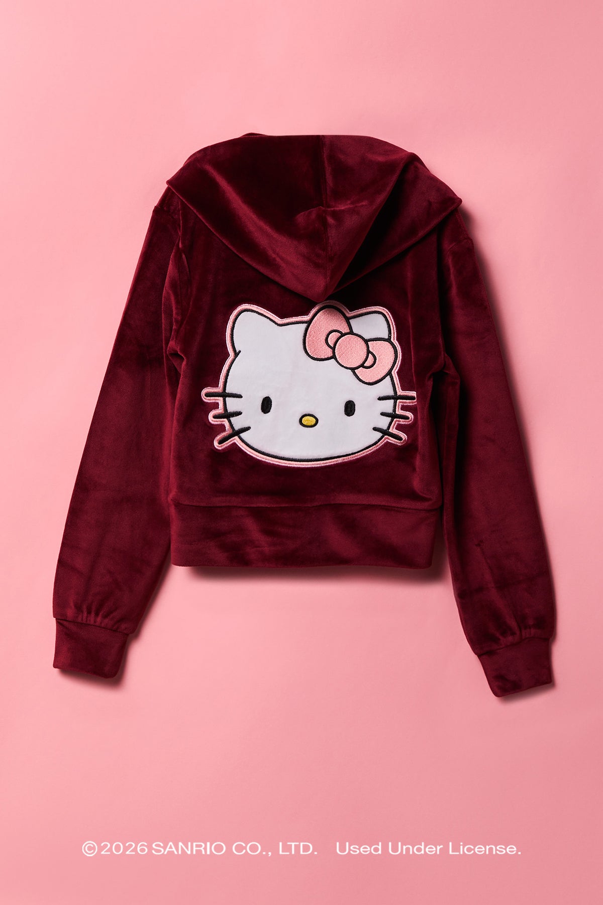 Alt View 2. Hello Kitty® Girls Embroidered Velour Zip-Up Hoodie - Burgundy