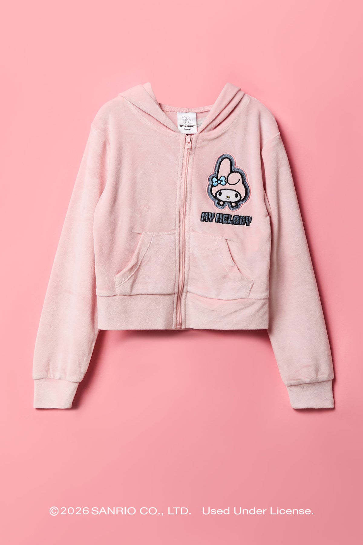 My Melody™ Girls Embroidered Velour Zip-Up Hoodie - Light Pink