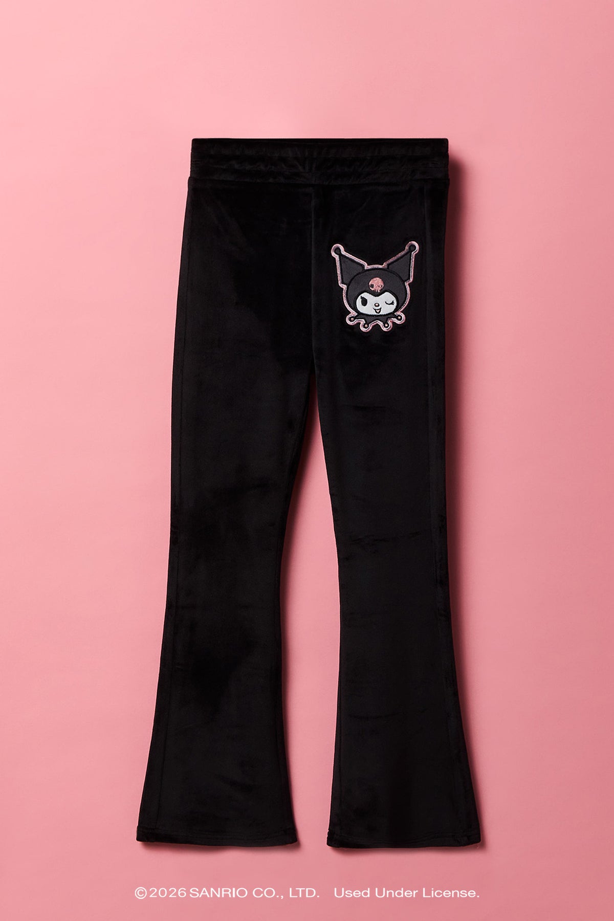Kuromi™ Girls Embroidered Velour Flare Pant - Black