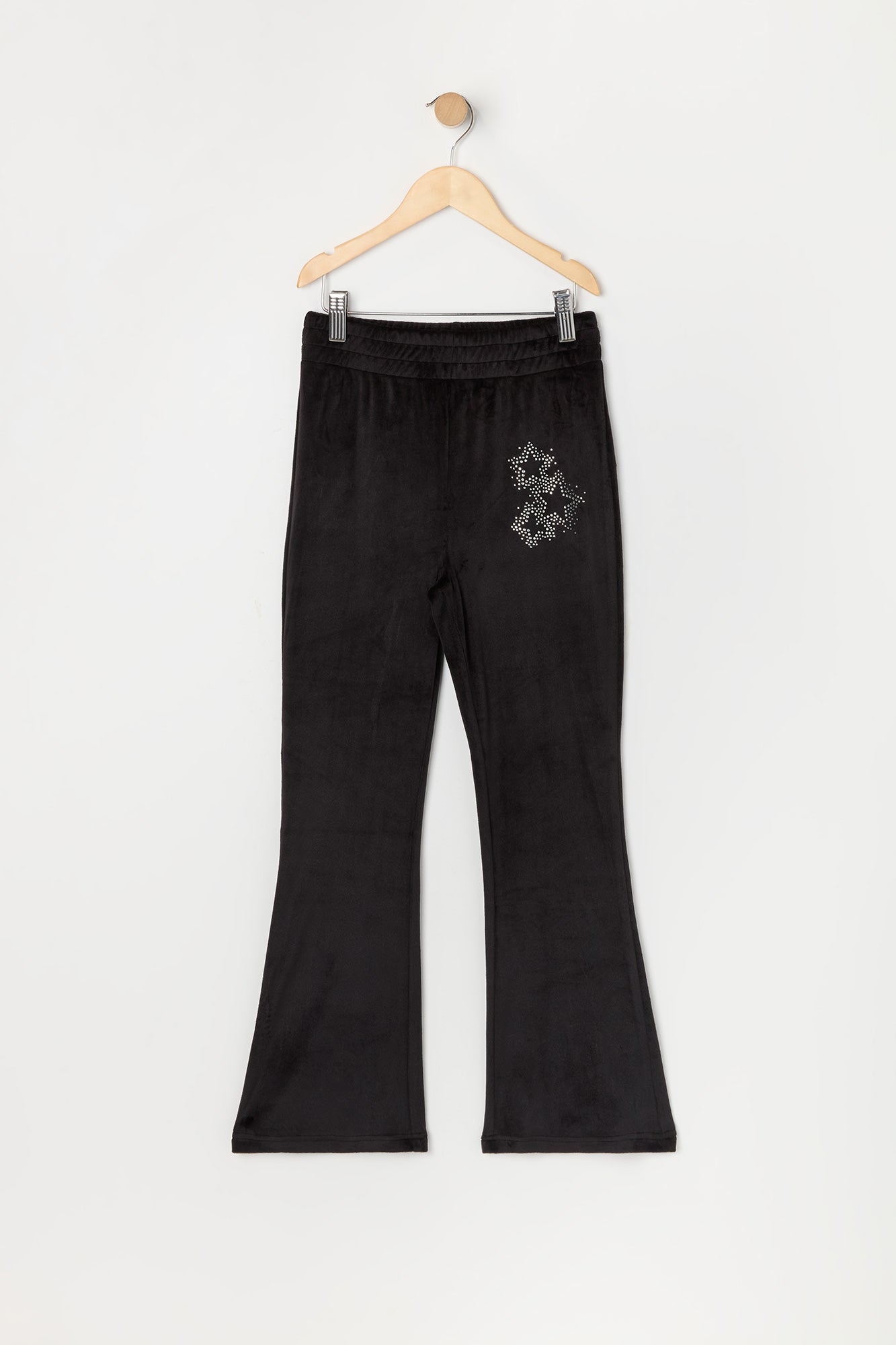 Pantalon à jambe évasée en velours imprimé Étoile avec pierres du Rhin pour fille