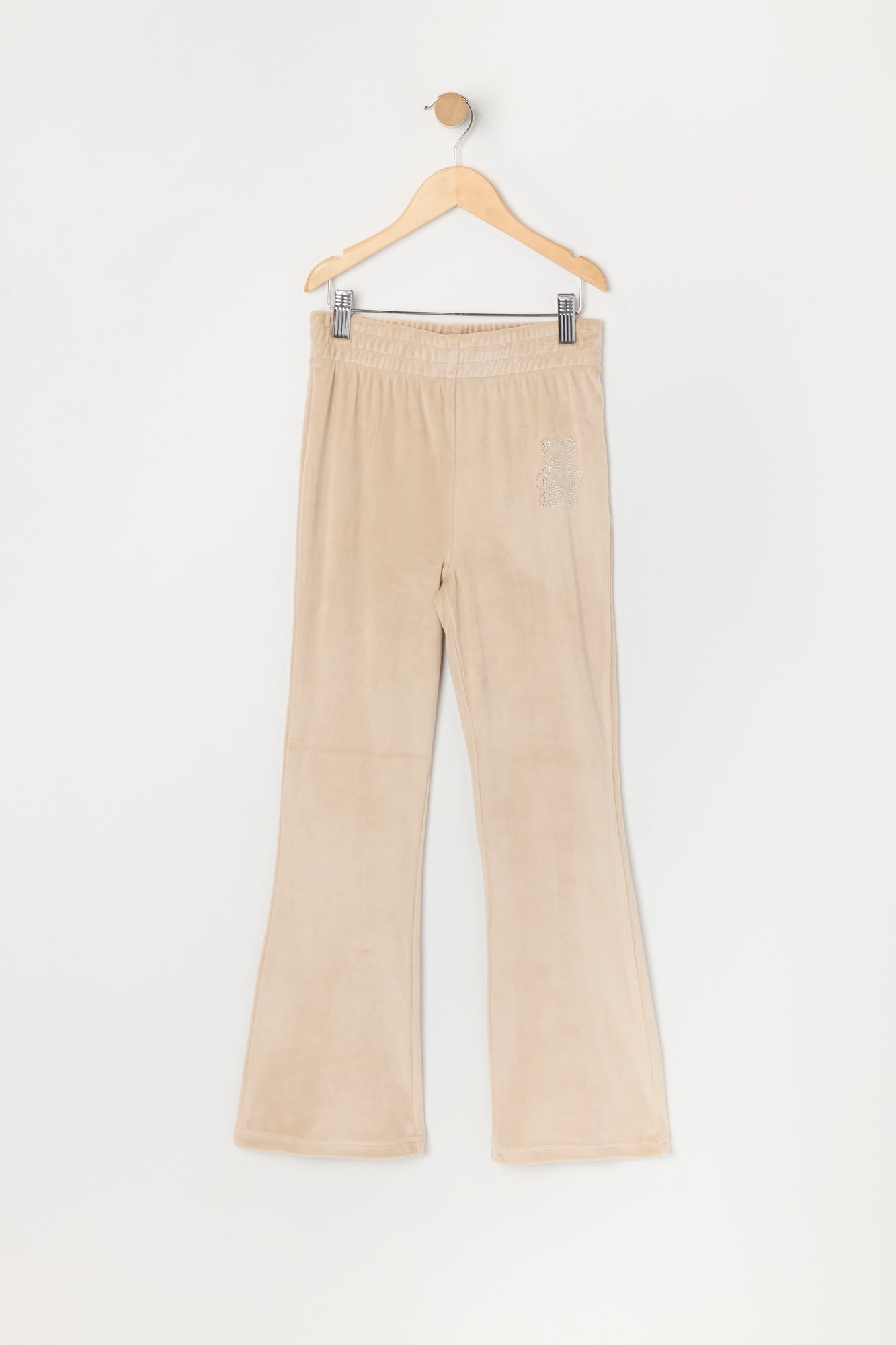 Pantalon à jambe évasée en velours imprimé Ourson avec pierres du Rhin pour fille