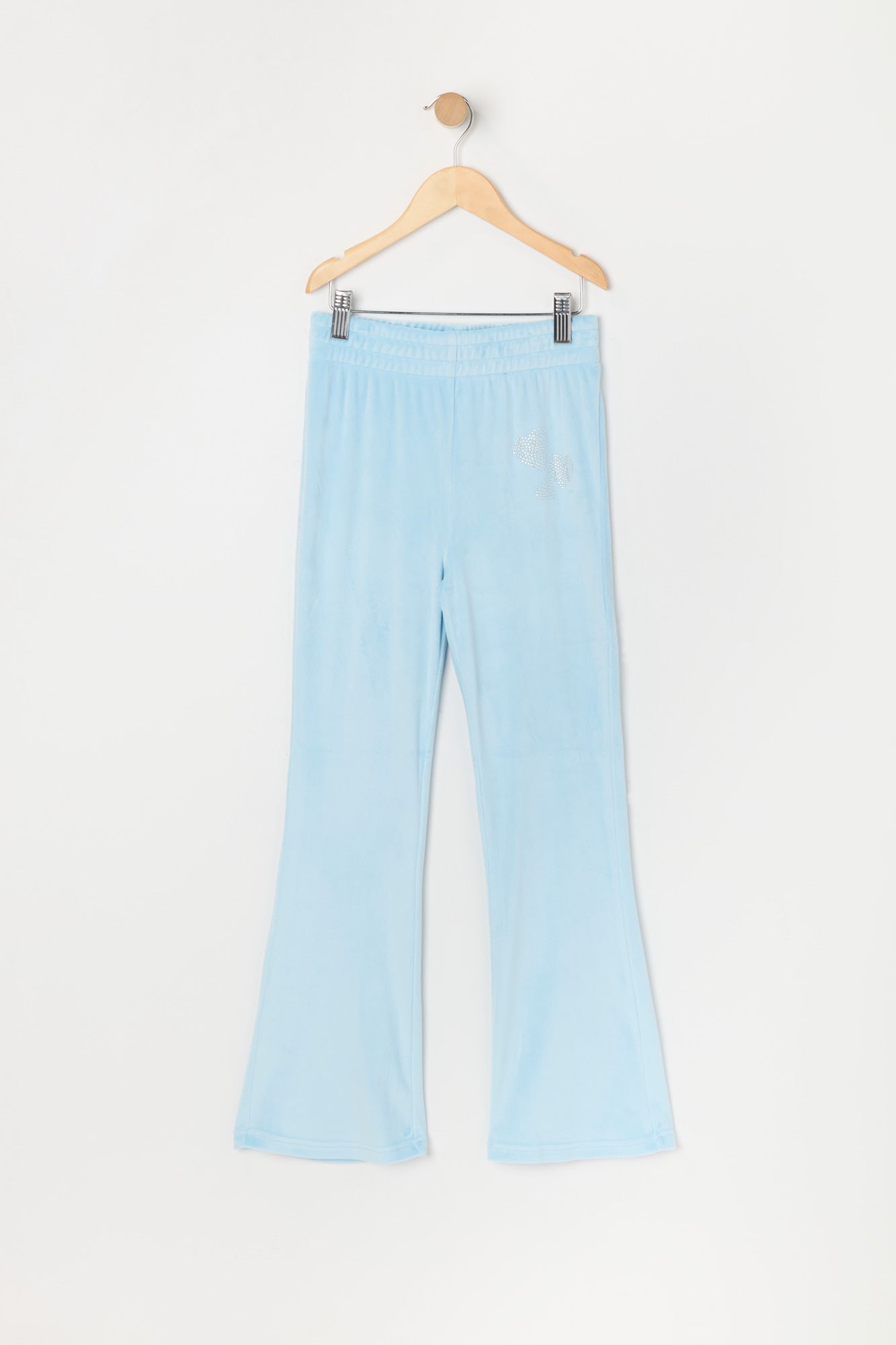 Pantalon à jambe évasée en velours imprimé Coeur avec pierres du Rhin pour fille