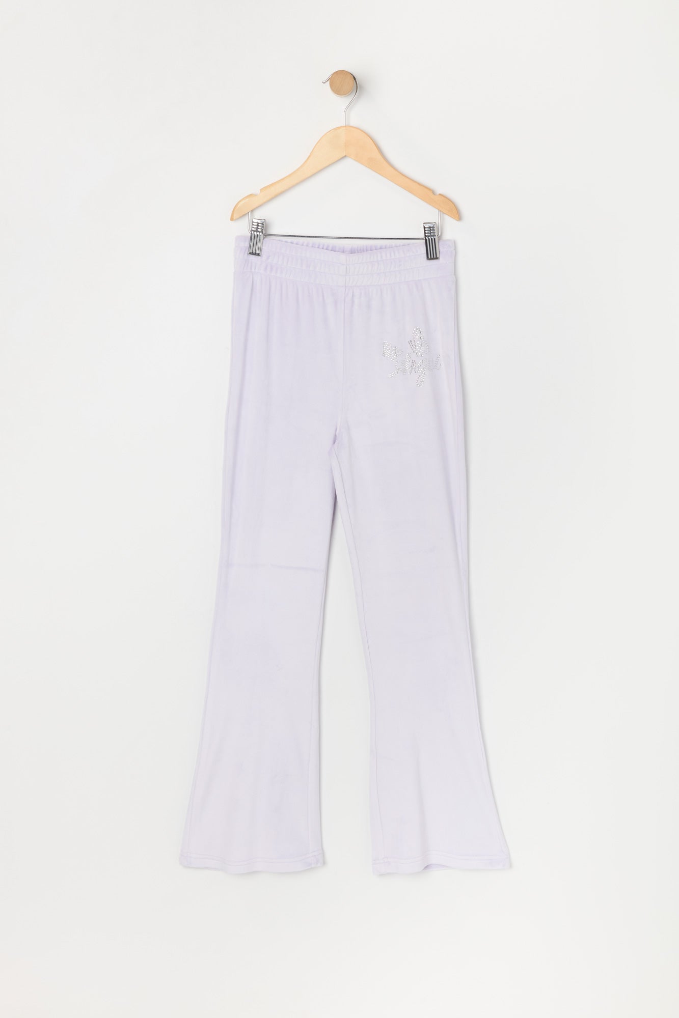 Pantalon à jambe évasée en velours imprimé Ange avec pierres du Rhin pour fille