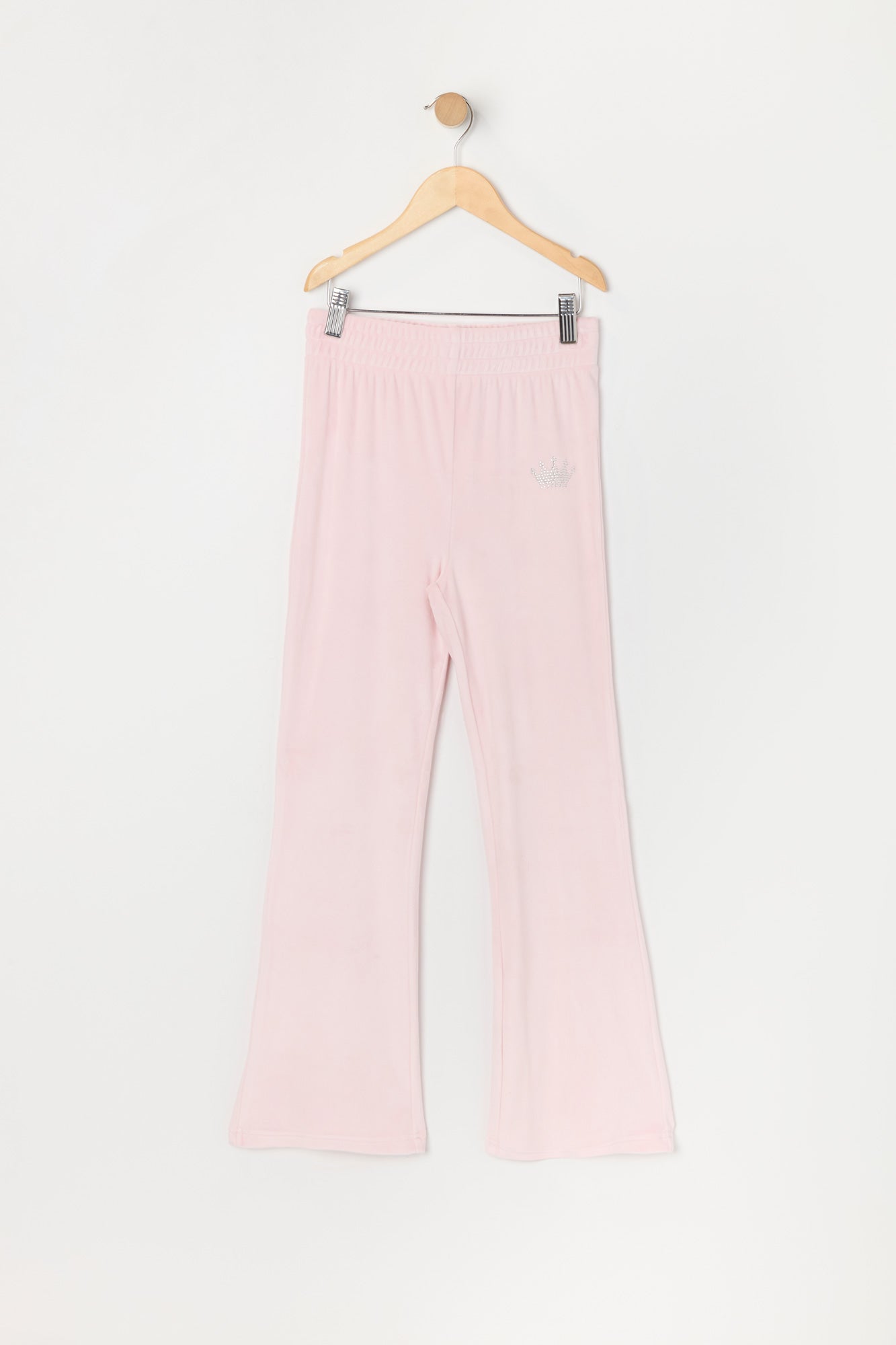 Pantalon à jambe évasée en velours imprimé Princesse avec pierres du Rhin pour fille