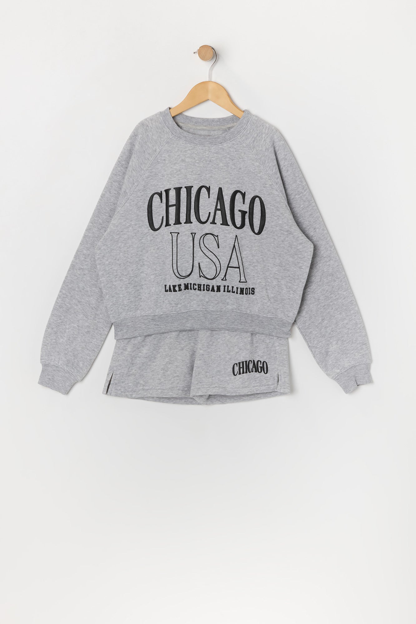 Girls Chicago Twill Embroidered Sweatshirt and Short 2 Piece Set