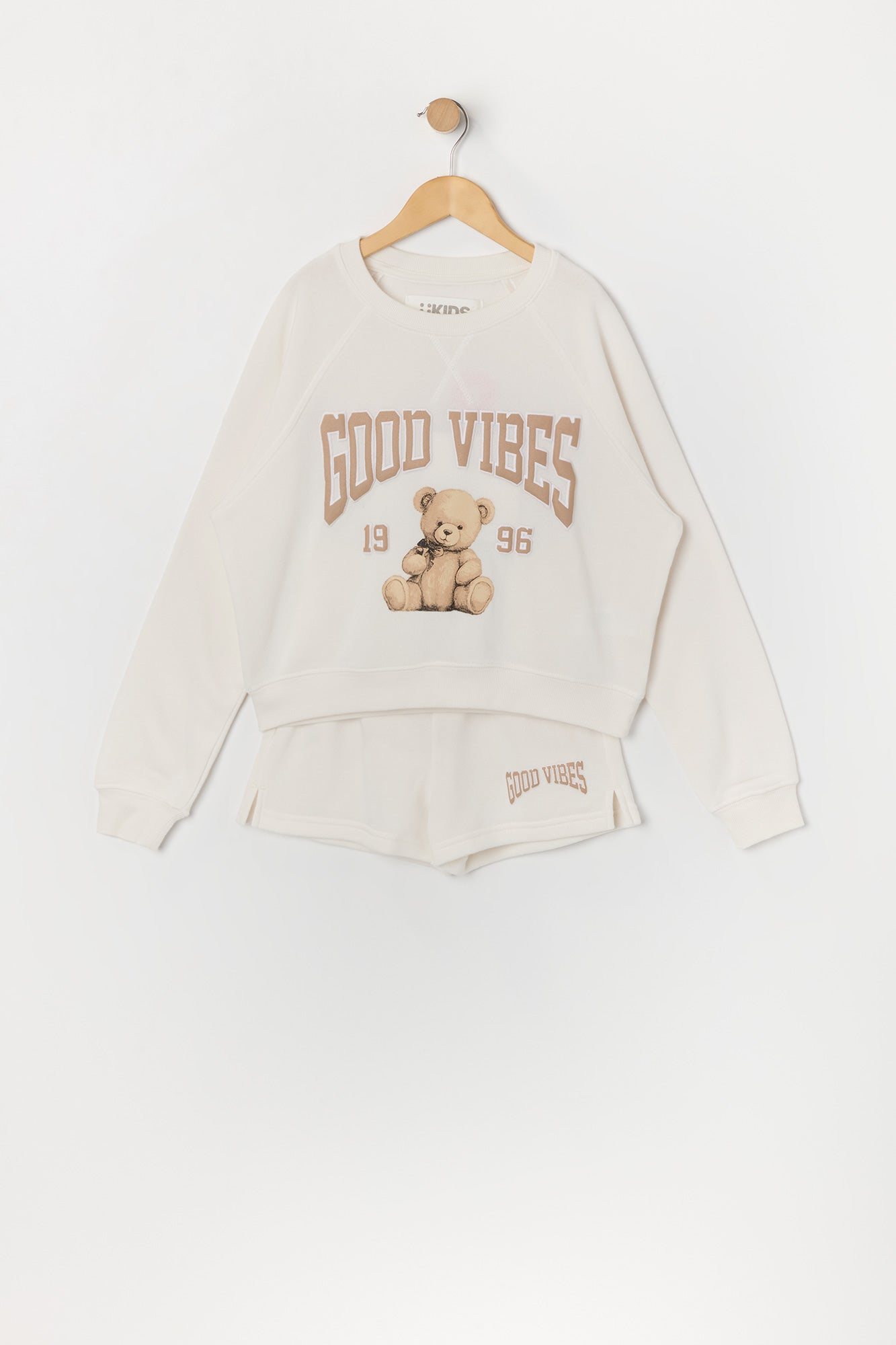 Girls Teddy Twill Embroidered Sweatshirt and Short 2 Piece Set