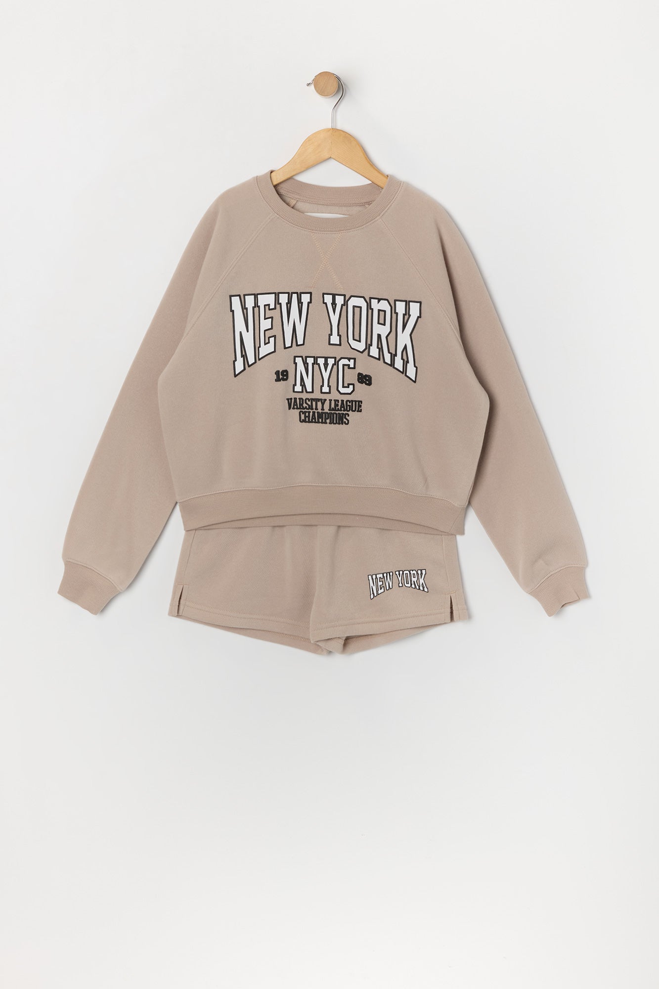 Girls New York Twill Embroidered Sweatshirt and Short 2 Piece Set