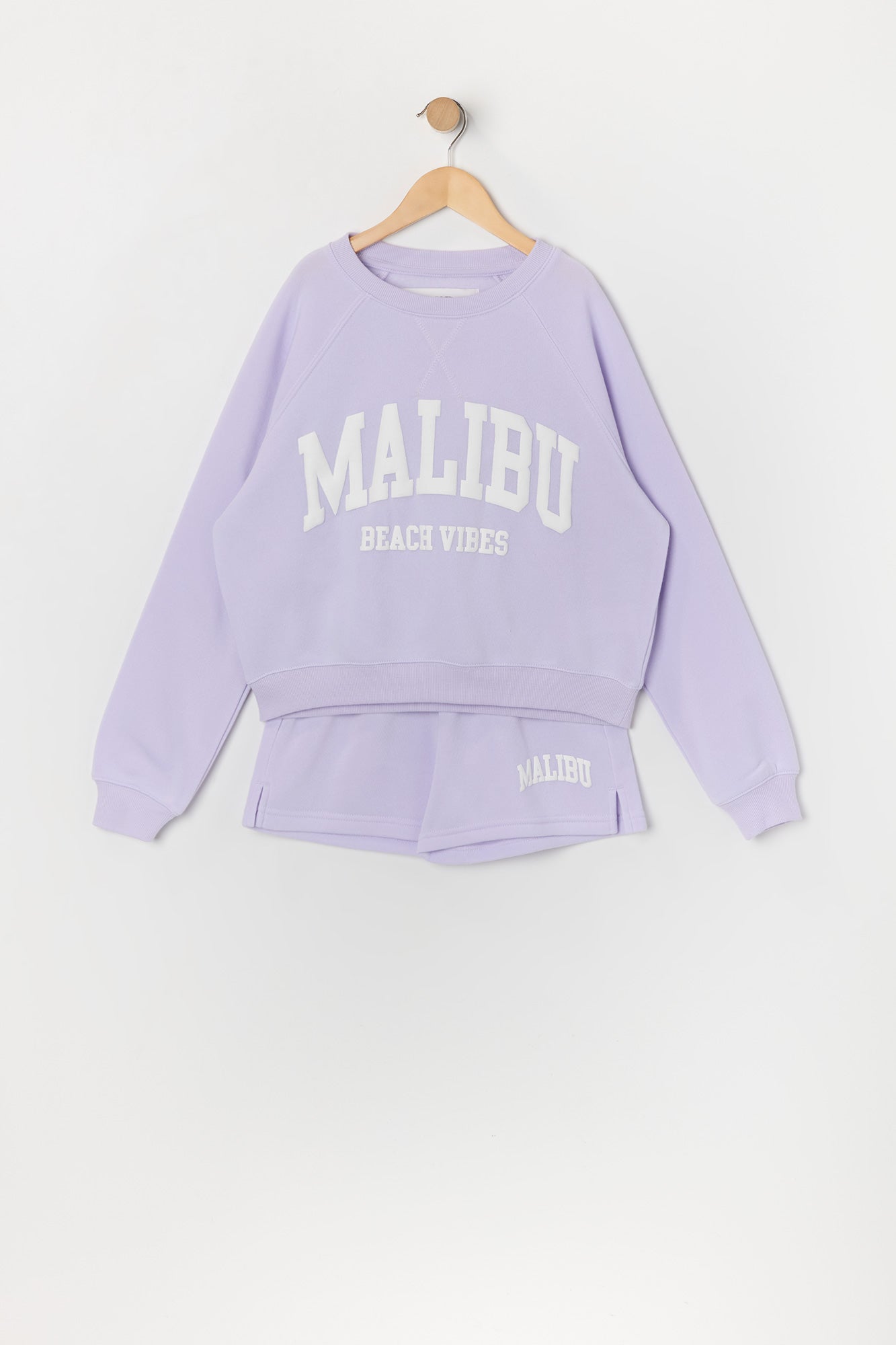Girls Malibu Twill Embroidered Sweatshirt and Short 2 Piece Set
