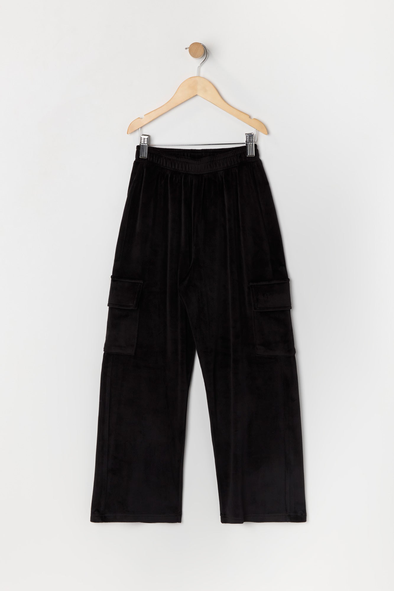 Girls Velour Wide Leg Cargo Pant