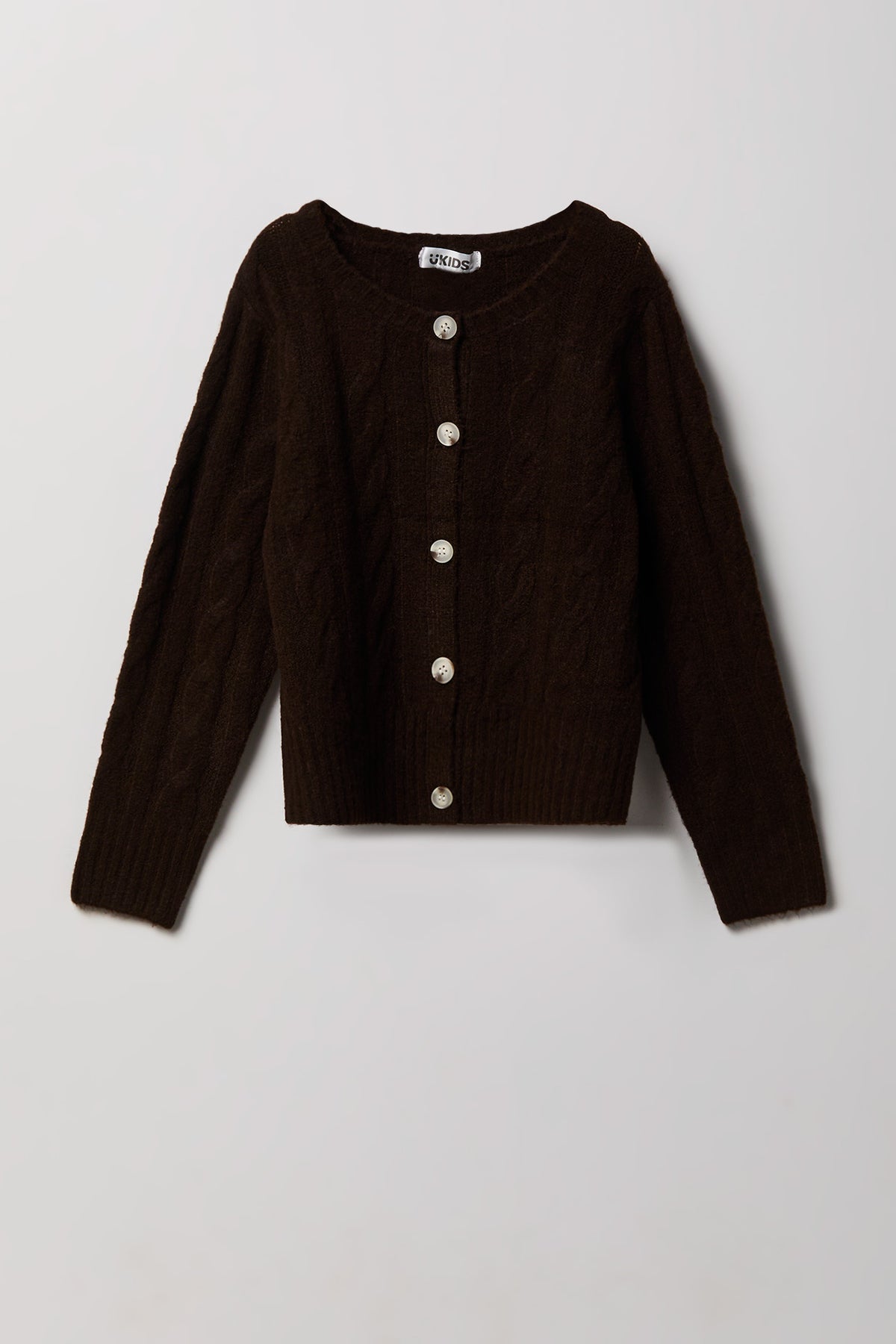 Cardigan boutonné en tricot torsadé pelucheux pour fille