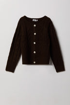 Cardigan boutonné en tricot torsadé pelucheux pour fille