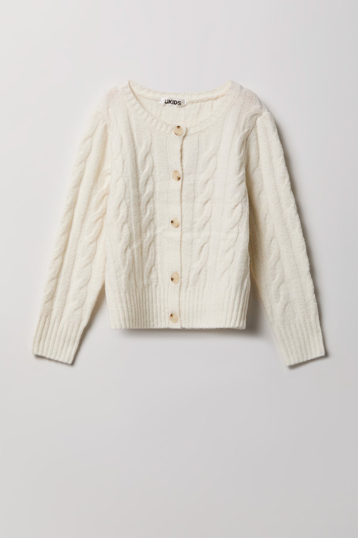Cardigan boutonné en tricot torsadé pelucheux pour fille