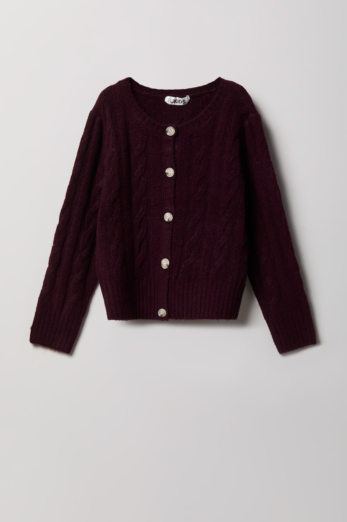 Cardigan boutonné en tricot torsadé pelucheux pour fille