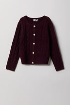 Cardigan boutonné en tricot torsadé pelucheux pour fille