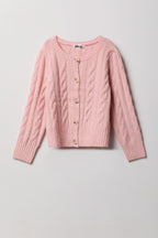 Cardigan boutonné en tricot torsadé pelucheux pour fille