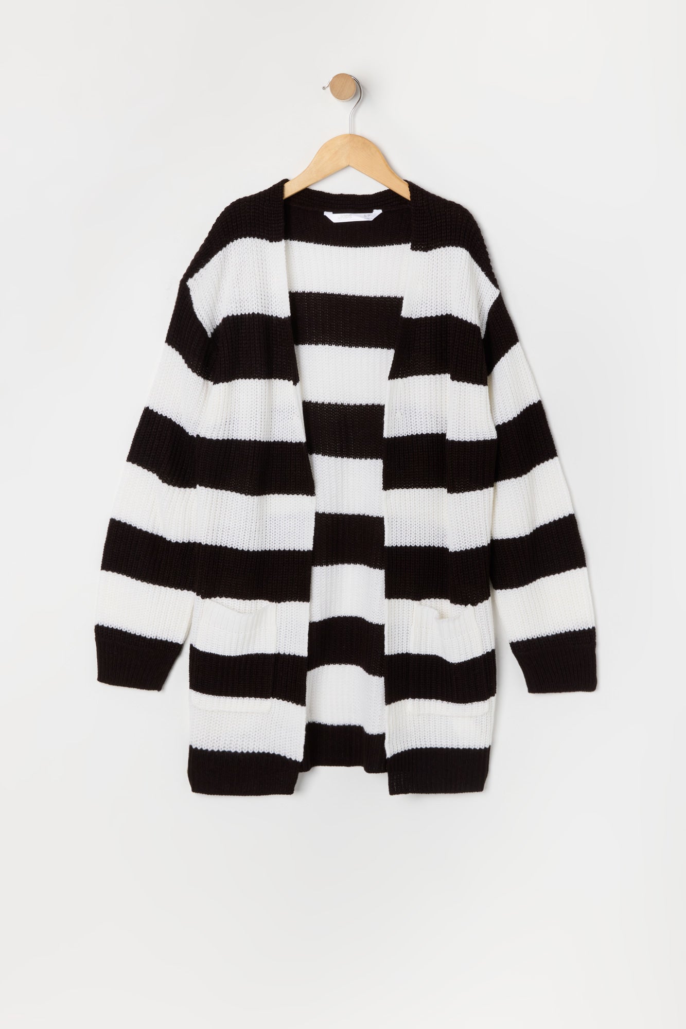 Girls Striped Knit Longline Cardigan