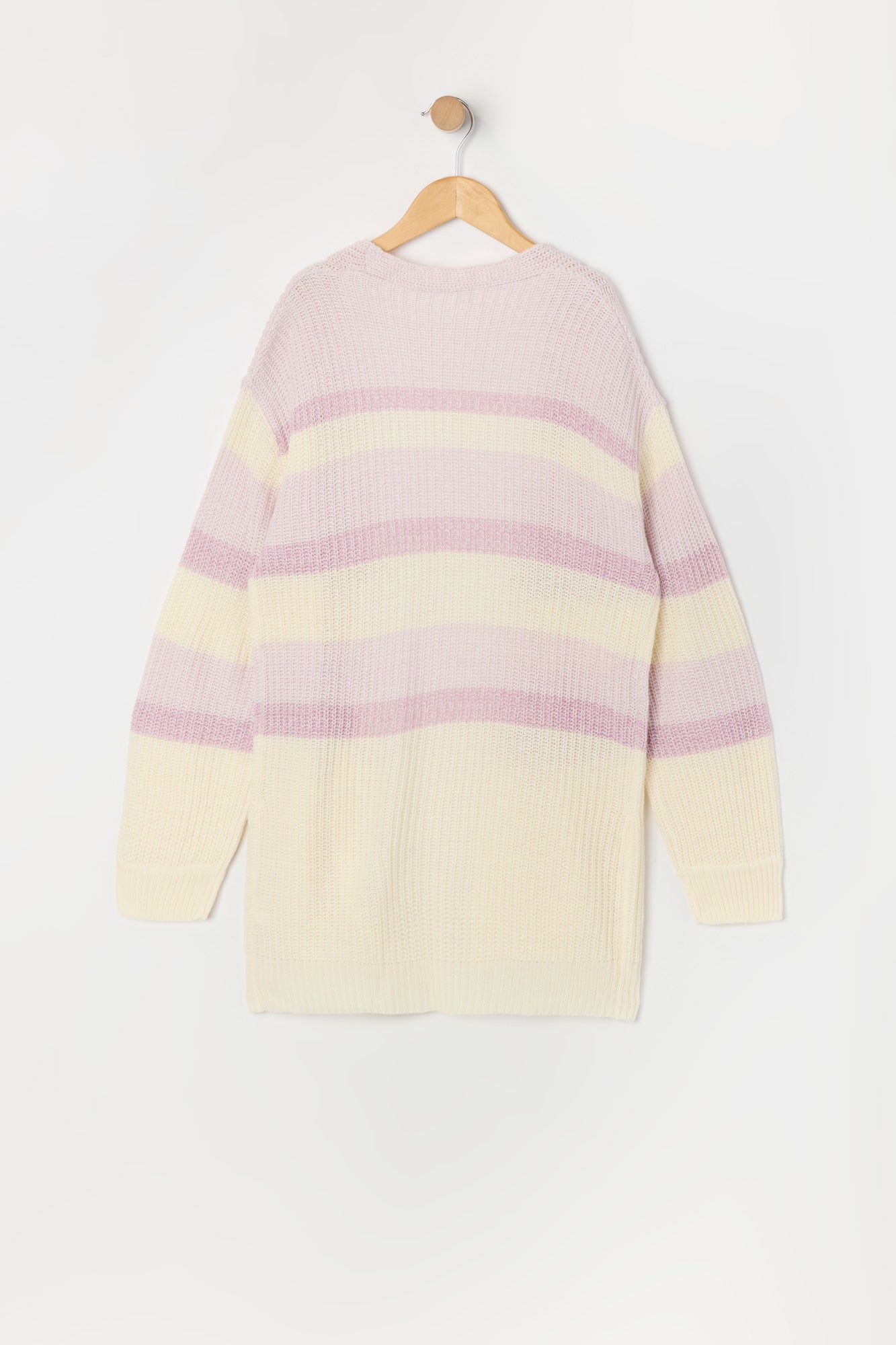 Cardigan long en tricot rayé pour fille