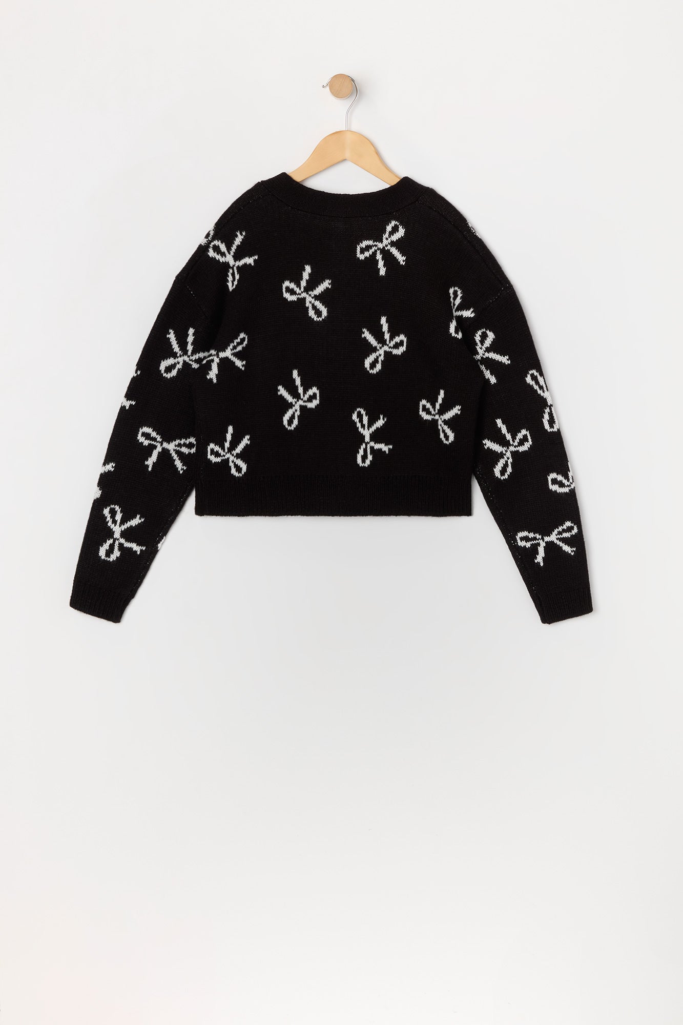 Girls Bow Knit Button-Up Sweater