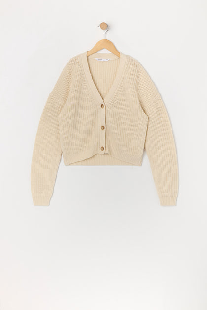 Girls Ribbed Knit Button-Up Sweater