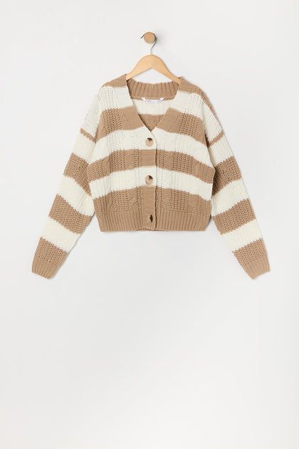 Urban Planet Girls Cable Knit Button Up Cardigan Sweater