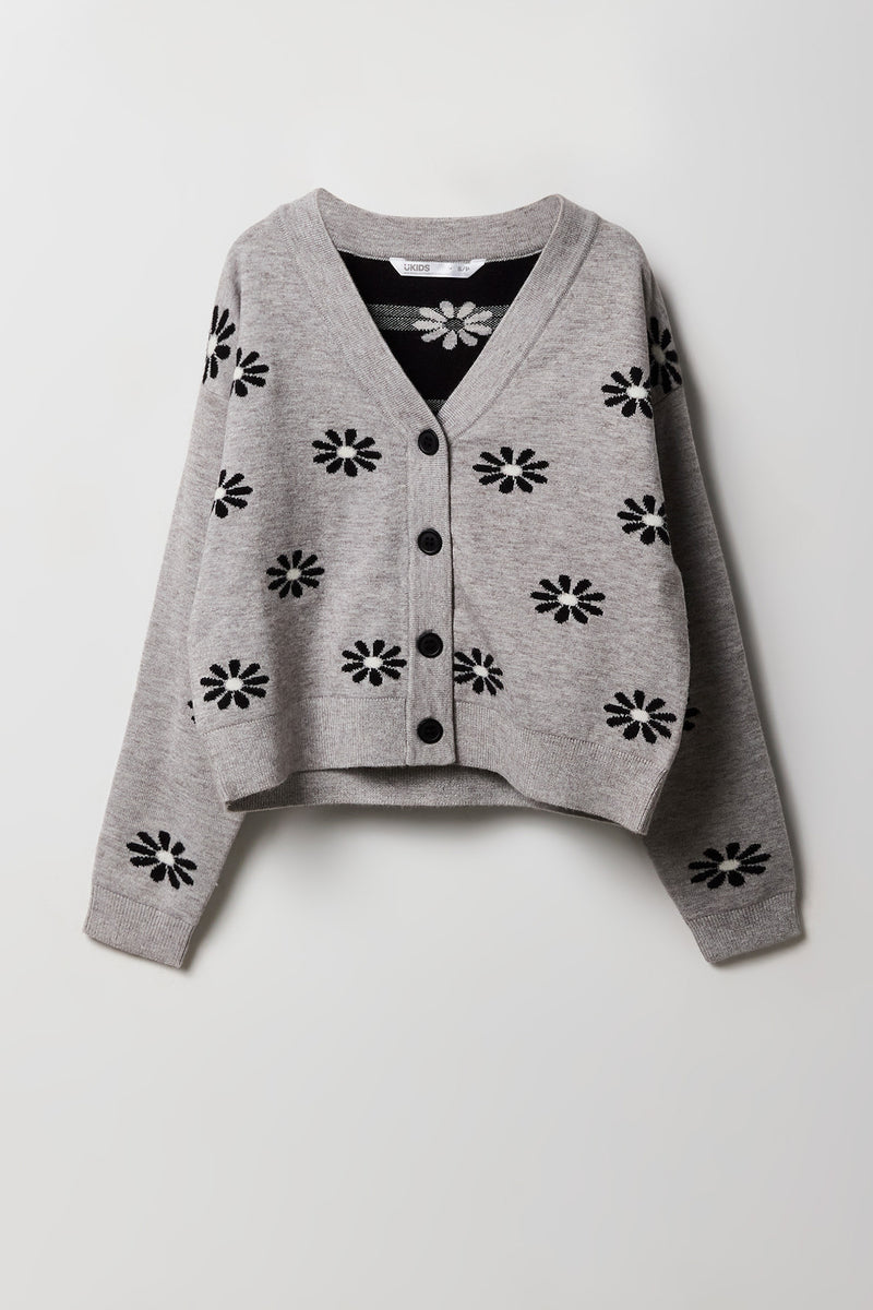 Girls Jacquard Knit Button-Up Cardigan