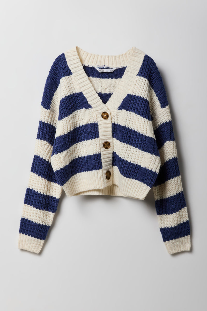 Cardigan en tricot torsadé rayé pour fille