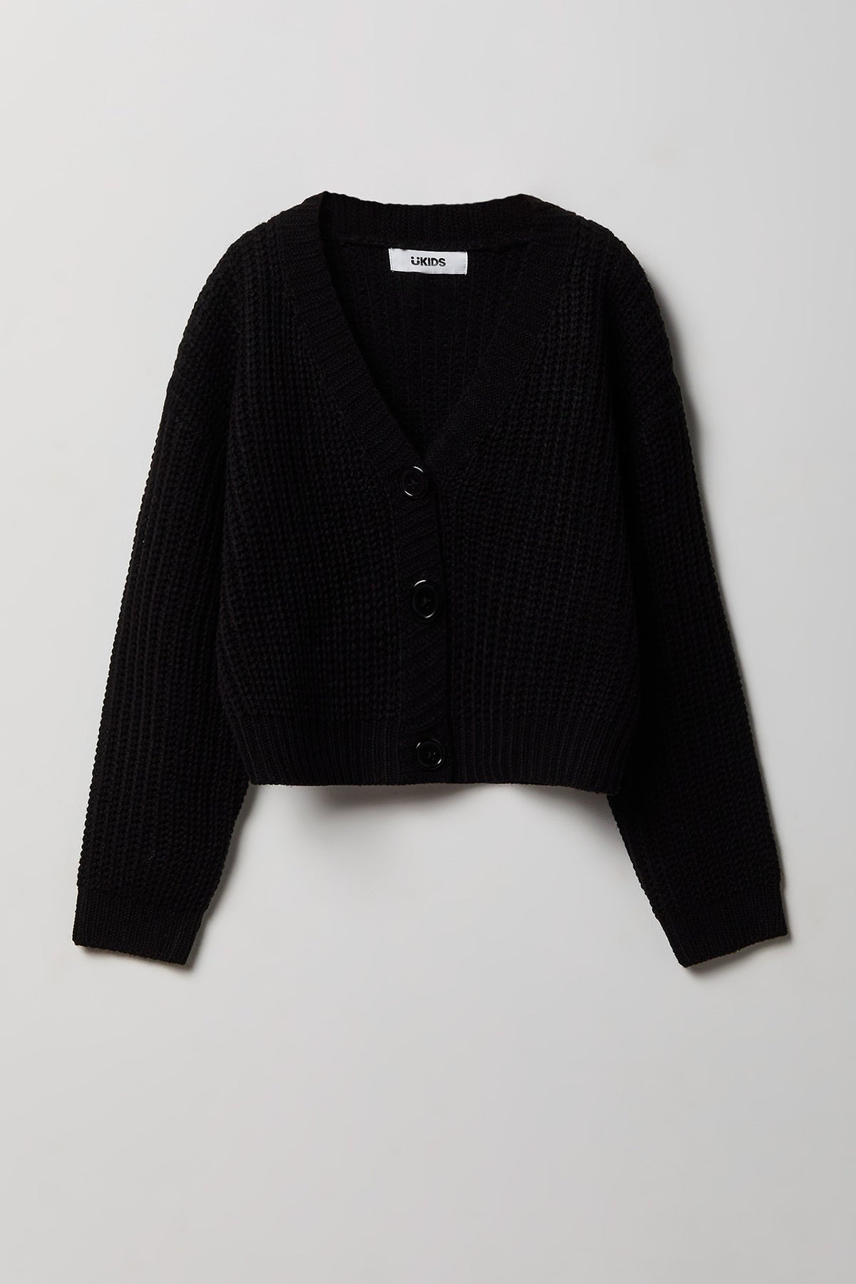 Girls Button-Up Knit Cardigan - Black