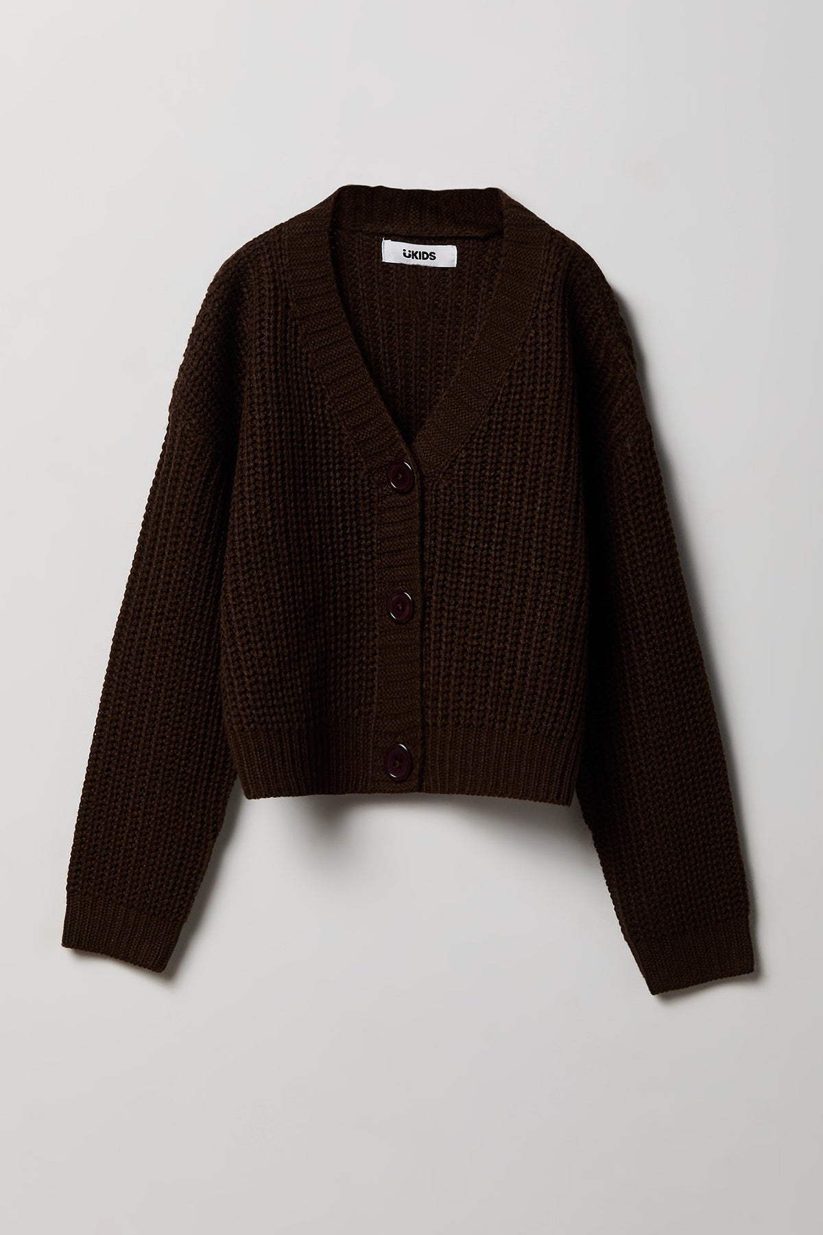 Girls Button-Up Knit Cardigan - Brown