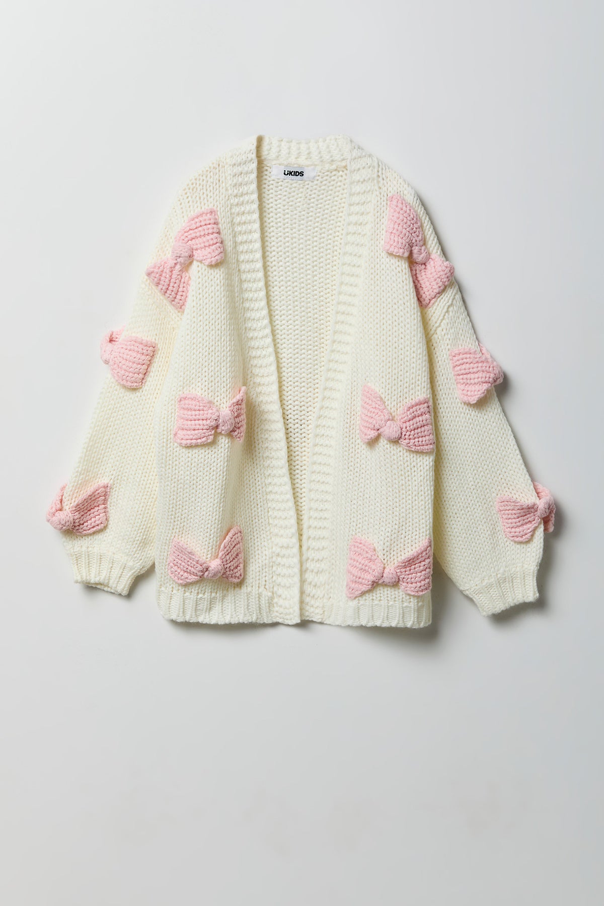 Girls 3D Open Knit Cardigan - Ivory