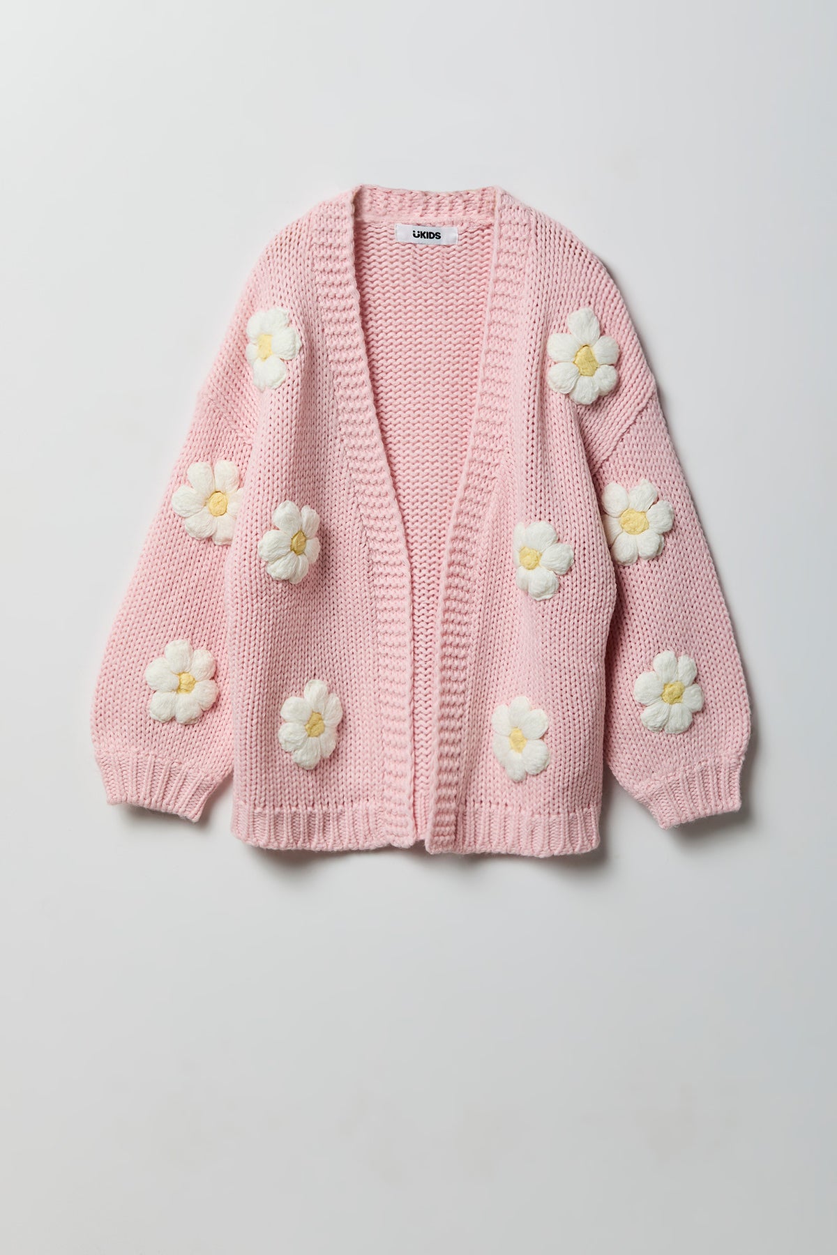 Cardigan en tricot ajouré 3D pour fille