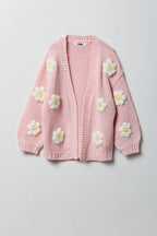 Cardigan en tricot ajouré 3D pour fille