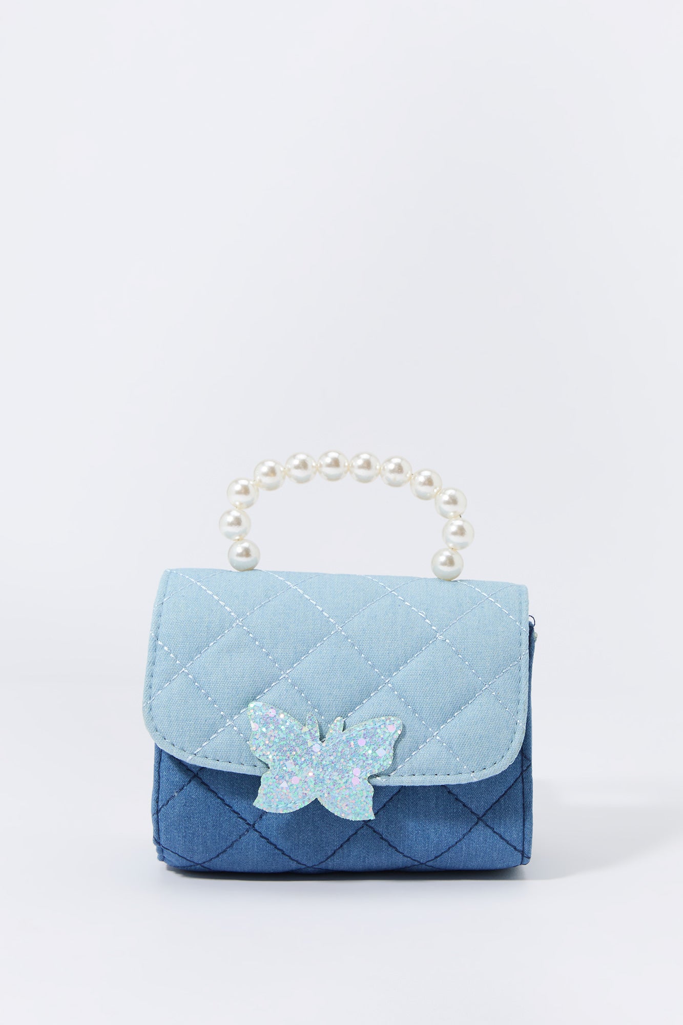 Sac à bandoulière en denim matelassé à imprimé Papillon pour fille