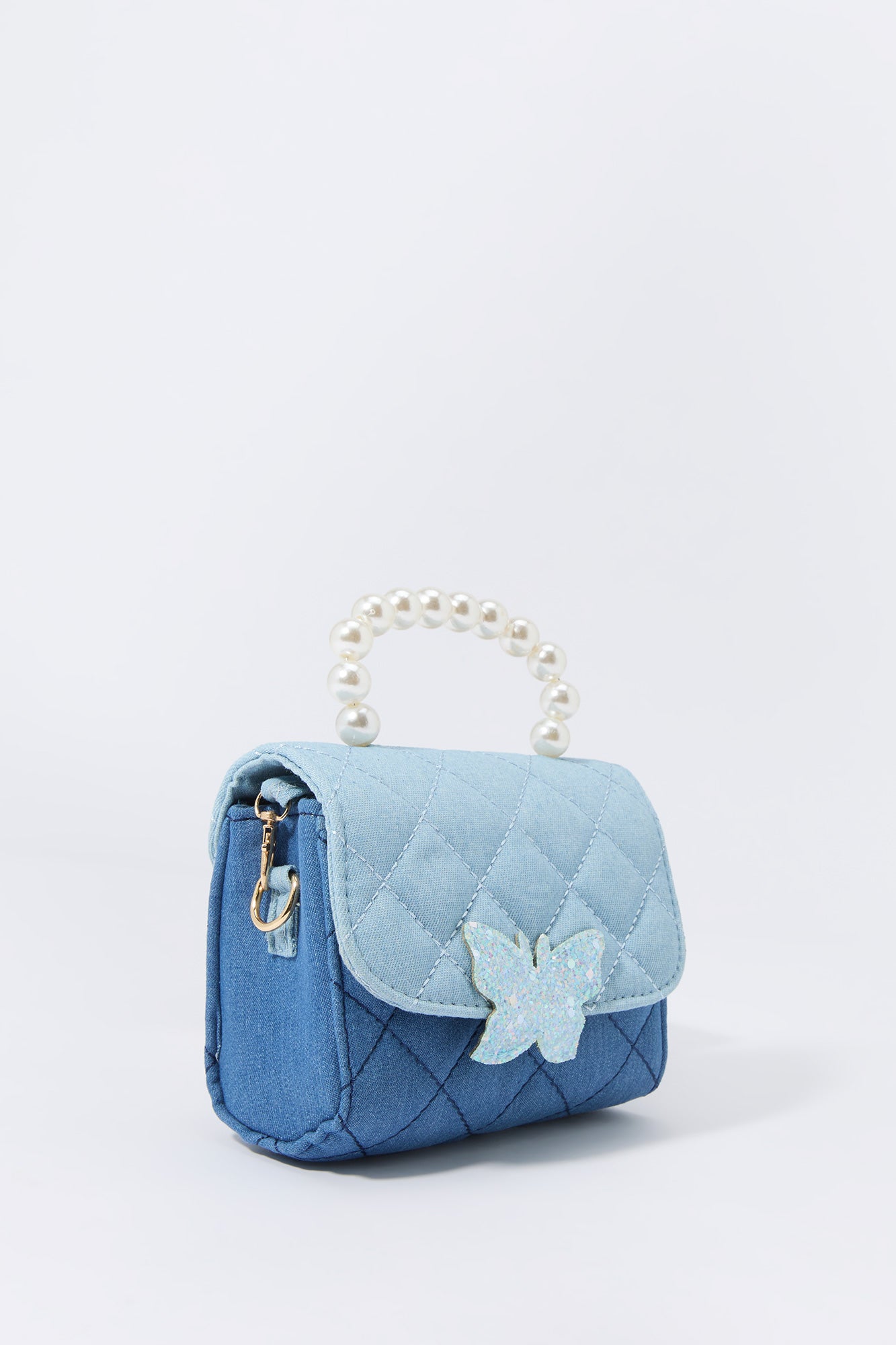 Sac à bandoulière en denim matelassé à imprimé Papillon pour fille