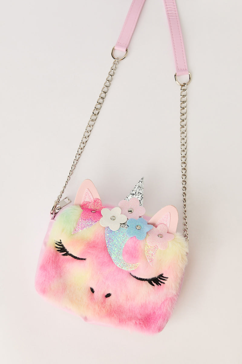 Sac à main à motif de licorne 3D pelucheux pour filles