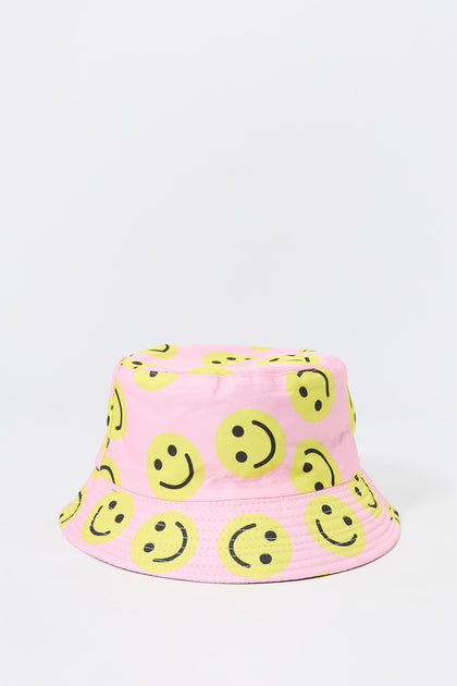 Chapeau cloche réversible à imprimé Smiley pour fille