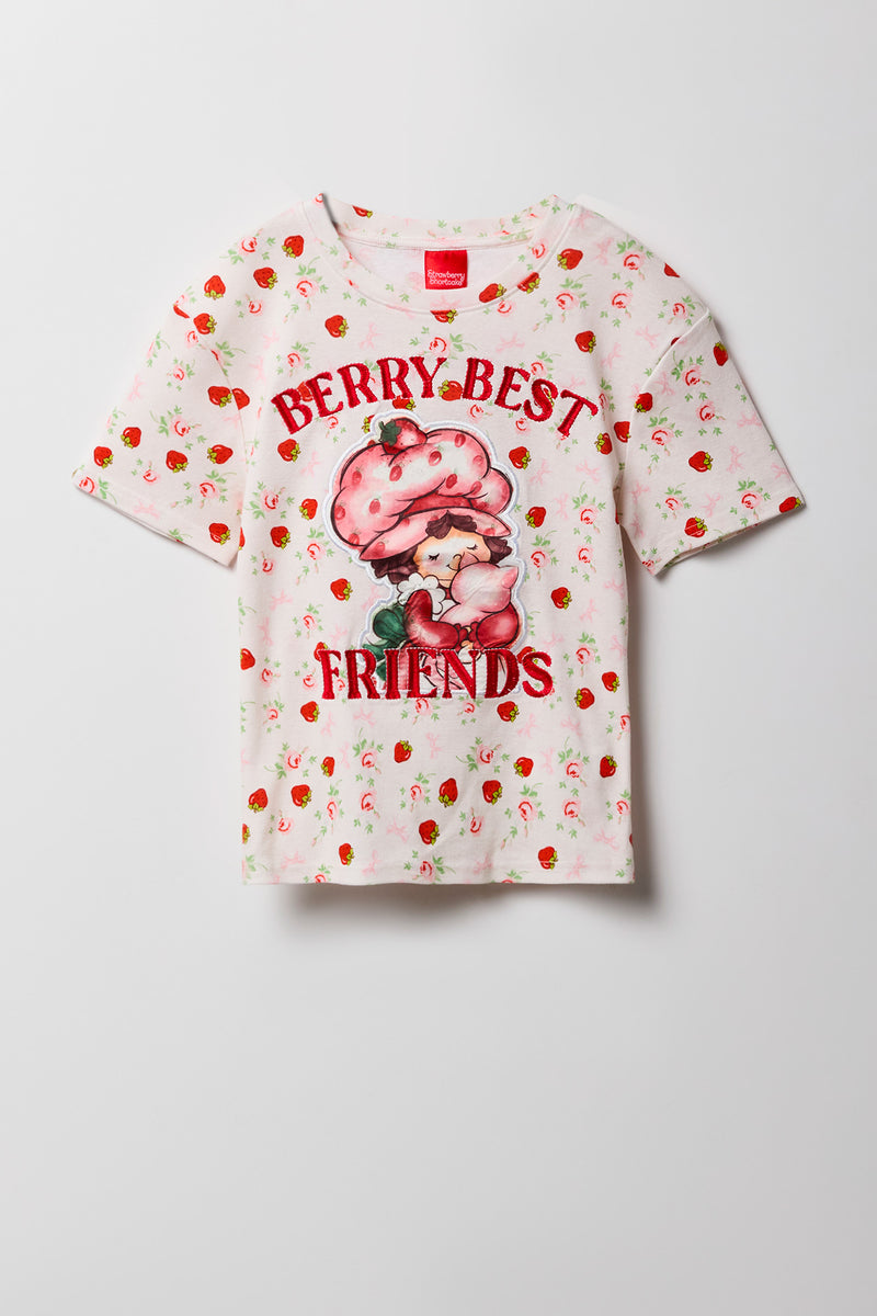 T-shirt côtelé avec motif brodé Strawberry Shortcake pour fille