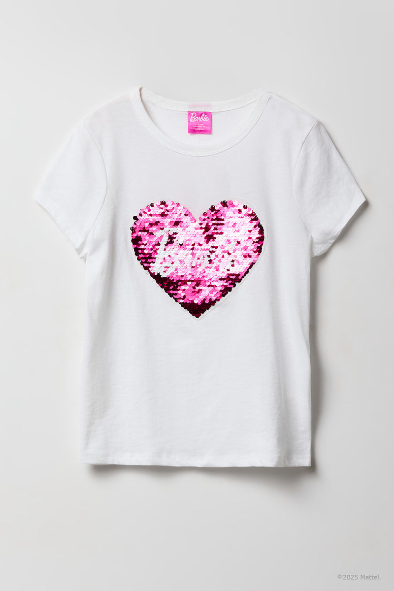 T-shirt à imprimé Barbie avec paillettes pour fille
