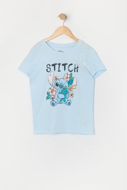 T-shirt bleu à imprimé Stitch pour fille
