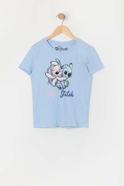 T-shirt bleu à imprimé Stitch and Angel pour fille