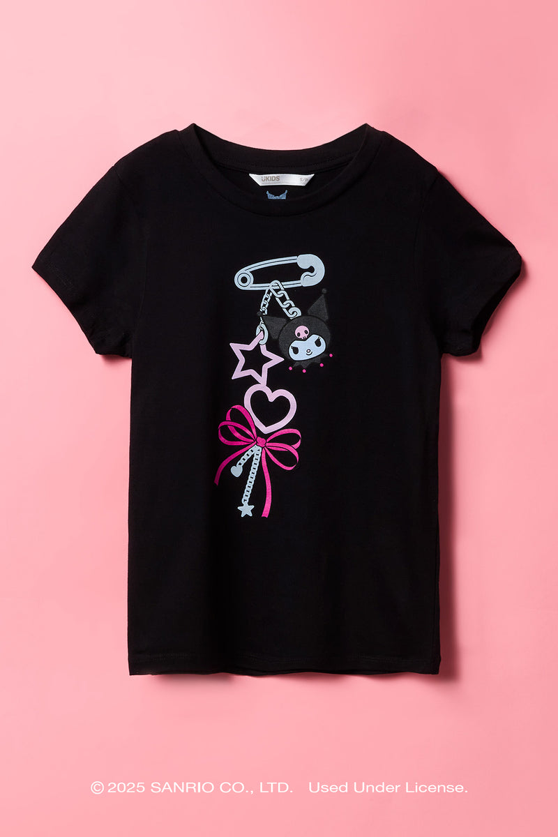T-shirt à imprimé de porte-clés Kuromi pour filles