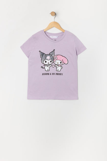 T-shirt lilas à imprimé Kuromi and My Melody pour fille