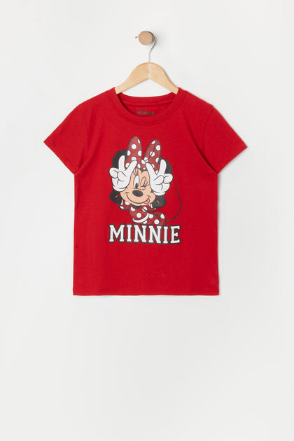 T-shirt rouge à imprimé Minnie pour fille
