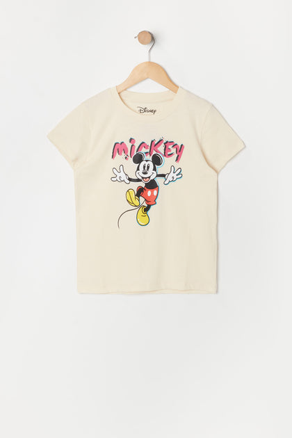 T-shirt crème à imprimé Mickey pour fille