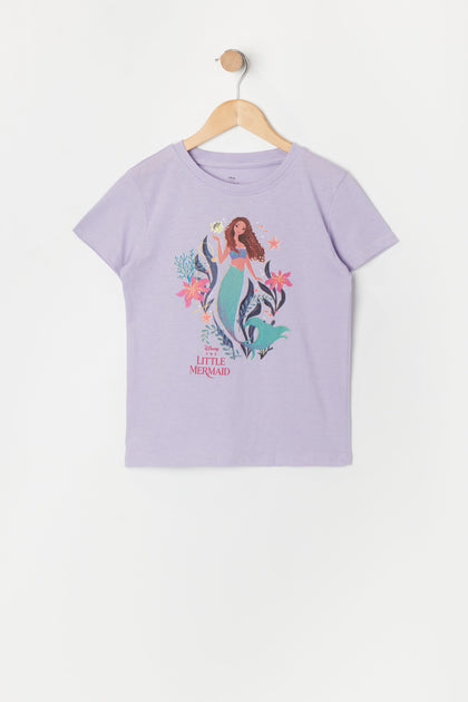 Girls Purple Little Mermaid Graphic T-Shirt