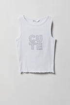 Girls Rhinestone Graphic Ribbed Tank