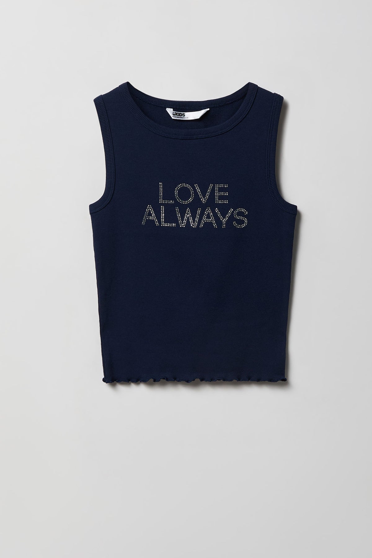 Girls Rhinestone Graphic Ribbed Tank - Navy