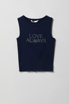 Girls Rhinestone Graphic Ribbed Tank