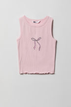 Girls Rhinestone Graphic Ribbed Tank