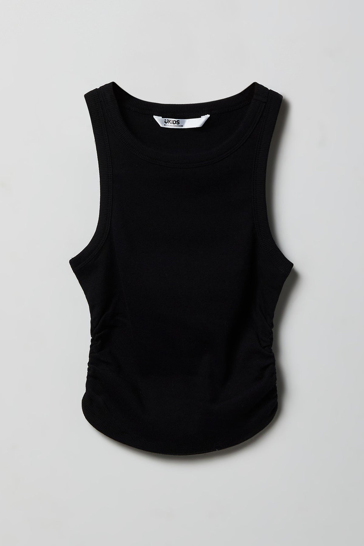 Girls Ribbed Side Cinched Tank - Black